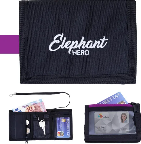 Geldbörse Kinder Portemonnaie Elephant Hero Signature Wallet mit Schlüsselkette und Karabiner Börse Mädchen Schüler Schule Schülerbörse 13020 Tiff Lila Violett Black