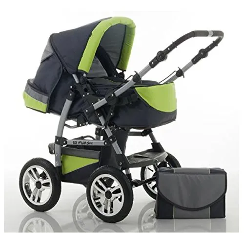 Kombi-Kinderwagen Flash 2 in 1 - Standardkinderwagen mit umfangreichem Zubehör, gepolsterten Sitzeinlagen und flexiblen Lufträdern für besten Komfort und Manövrierfähigkeit in 38 Farben.
