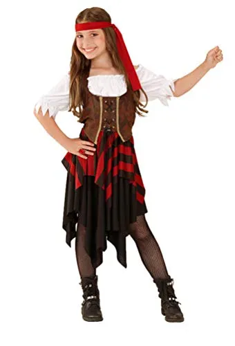 Karneval-Klamotten Piraten-Kostüm Piratin Kinder Mädchen Piratenbraut Kinderkostüm schwarz-rot-weiß-braun