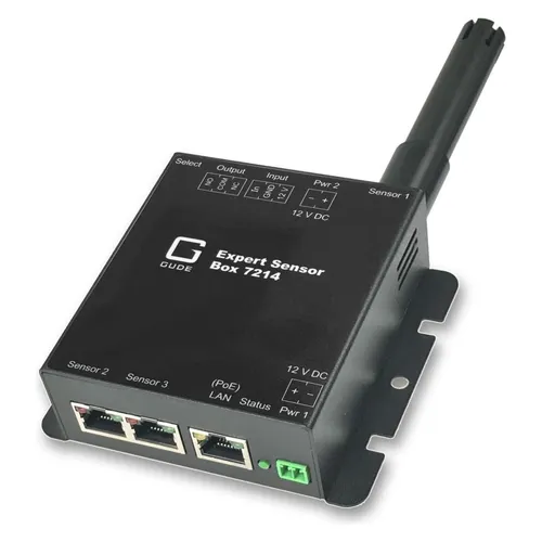 GUDE 721412 Expert LAN-Sensor für Temperatur, Luftfeuchte und I/O-Monitoring, PoE - Security Appliance zur präzisen Umgebungsüberwachung mit PoE, ideal für Serverräume und sensible Bereiche.