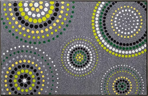 Erwin Müller Fußmatte Ludwigshafen, Schmutzfangmatte, Sauberlaufmatte Kreise grau/grün Größe 50x75 cm - rutschfest, pflegeleicht, für Fußbodenheizung geeignet (weitere Farben, Größen)