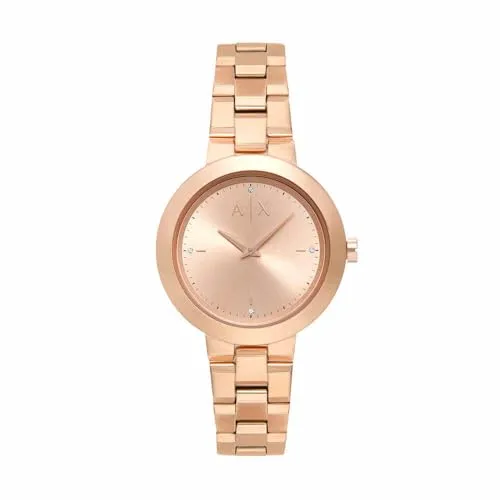 Armani Exchange AX5177 Damen Rose Gold-Ton Edelstahl Uhr - Elegante Armbanduhr für Damen mit 36-mm-Gehäuse, kratzfestem Mineralglas und wasserdicht bis 50 m. Stilvolles roségoldfarbenes Edelstahlband für individuellen Komfort.