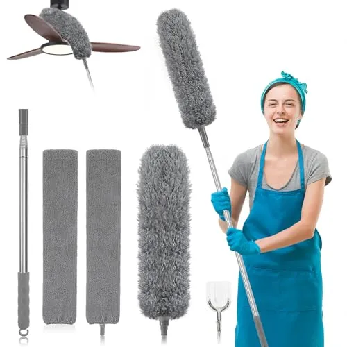 Staubwedel Teleskop Waschbar,6 Teiliges Staubwedel Teleskop Mikrofaser | Staubwischer Mikrofaser,mit Teleskopstiel,ausziehbar bis 245cm,für Reinigung Unter Sofa Lücken Deckenventilator