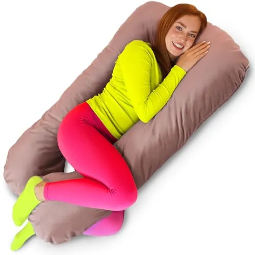 Amilian XXL Stillkissen - Nursing Pillow - Seitenschläferkissen mit Bezug, Lagerungskissen für Schwangerschaft, Schlaf und Stillzeit – waschbarer Bezug - Zarter Rosa
