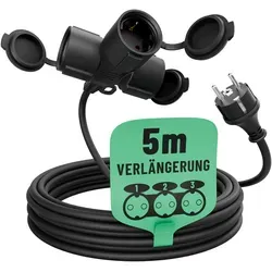 Greate 3-fach Verlängerungskabel 5 Meter - Wasserdicht für Außenbereich - Verlängerungskabel für außen mit IP44 Schutz, ideal für Gartenbeleuchtung und Baustellen. Robustes, flexibles Kabel bleibt bei Temperaturen von -20°C bis +60°C einsatzbereit.