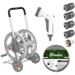 Bradas Schlauchwagen Schlauchwagen Silberfarben 1/2 Zoll 50 m inkl. Bewässerungszubehör 5000 cm
