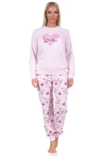 NORMANN-Wäschefabrik Damen Schlafanzug mit Herz-Motiv - Übergrößen verfügbar - Langarm Pyjama in trendiger Melange-Optik mit Herz-Alloverdruck. Der bequeme Schnitt und die Bündchen sorgen für perfekten Sitz, während die Hosentaschen zusätzlichen Komfort bieten. Hergestellt aus 80% Baumwolle.