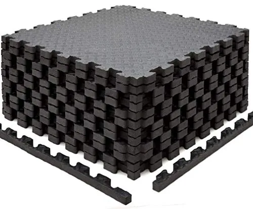 eyepower 4.8qm Profi Fitnessmatte - 12er Set 63x63cm, 2cm dick - Sportmatten für dein Homegym - Mit dieser extra dicken, rutschfesten Matte aus 12 Puzzle-Teilen schaffst du eine ideale Trainingsfläche, die schalldämmend wirkt und sich leicht verstauen lässt.