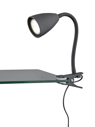 lightling Sandra Klemmleuchte, Flexarm verstellbar, mit Schnurschalter, IP20 Indoor, exkl. 1 x GU10 max. 10W, Ø 7 cm, Höhe 20 cm, Metall, schwarz matt