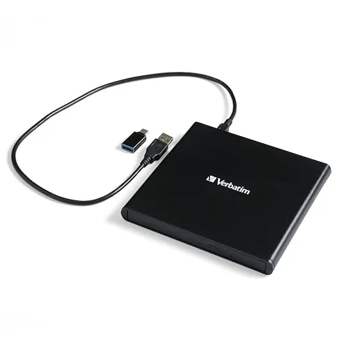 verbatim Slimline externer DVD-Brenner schwarz - Kompakt und USB-betrieben, ideal zum Sichern und Abspielen von CDs und DVDs