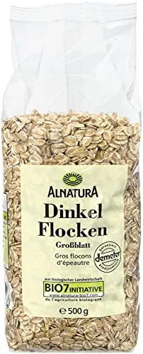 Alnatura Bio Dinkelflocken Großblatt, 500g - Kaltes Müsli mit nussigem Geschmack, ideal für Breie und Müsliriegel, reich an Vitaminen und Mineralstoffen dank gesundem Dinkel.