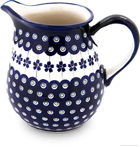 Bunzlauer Keramik Kanne 1,45L - Bauchige Handgemachte Kanne - Kanne aus hochwertiger Bunzlauer Keramik, 1,45L Fassungsvermögen, ergonomischer Griff für komfortables Ausgießen, ideal für kalte und warme Getränke.