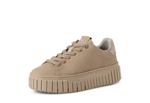 Plateausneaker TAMARIS Damen Gr. 41 - Beige Leder - Wanderschuhe mit 5 cm Plateauhöhe. Sportliche Plateausneaker von Tamaris aus hochwertigem Leder, ideal für den Alltag und mit bequemem, herausnehmbarem Innenmaterial.