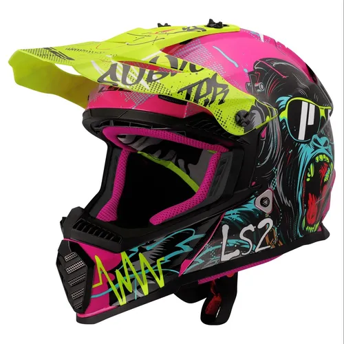 LS2 MX437J Fast Evo 2 Mini Gorilla Purple Yellow Gr. S Kinder Crosshelm MX Helm