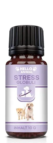 Hello Animal® Anti Stress Globuli – pflanzliches Baldrian Beruhigungsmittel für Katzen und Hunde – wirkt unterstützend gegen Panikattacken, innere Unruhe und Angststörungen, rezeptfrei