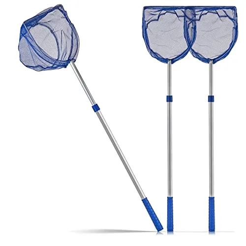 BigDean 3X Kescher - Teleskop Teichkescher 75-121 cm - Poolkescher mit 2 mm feinem Nylon-Netz, ideal zum Entfernen von Schmutz und Algen aus Teich und Pool. Mit ausziehbarer Stange für müheloses Fischen bis in die Tiefe.