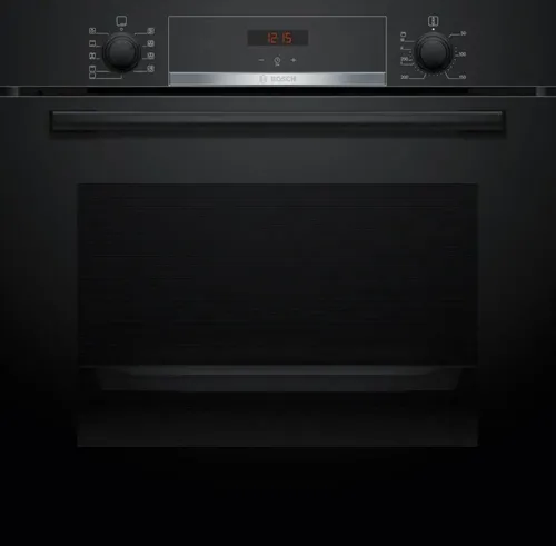 Bosch HBA534EB3 Einbaubackofen - Schwarz, 60cm, mit Hydrolyse-Reinigungsassistent - Backofen mit 71 Litern Volumen, Hydrolyse für mühelose Reinigung und Pizzafunktion für perfekt gebackene Pizzen. Ideal für moderne Küchen.