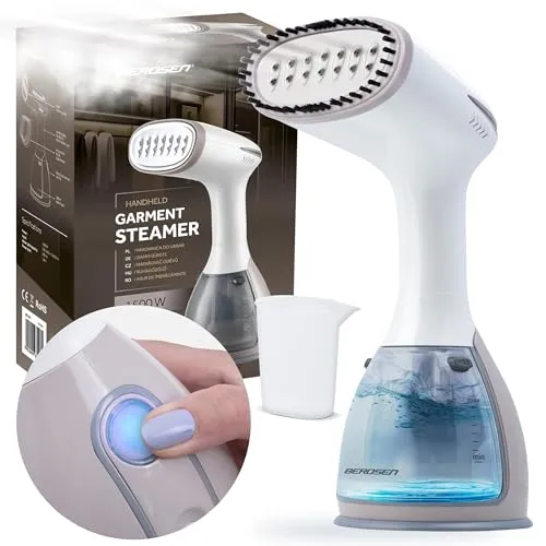 Berdsen Steamer Dampfglätter - 1500W 32g/min - Dampfbügel Dampfbürste Dampfbügeleisen Reisebügeleisen - Kompakt - Weiß