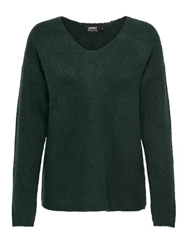 ONLY Damen ONLCAMILLA V-Neck L/S Strickpullover KNT 15204588 - Eleganter Pullover für Damen in Scarab-Melange, ideal für die Herbst-/Wintersaison. Hüftlanger Schnitt, reguläre Passform und weiche Haptik sorgen für ein angenehmes Tragegefühl.