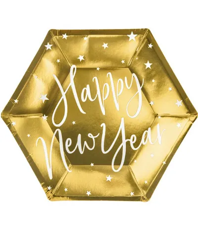 partydeco Pappteller Pappteller 'Happy New Year' 20cm/6Stk., Gold