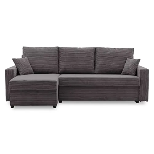 Ecksofa Aikido I 233x90 - mit schlaffunktion - Farben zur Auswahl - modernen Eckcouch - mit Bettkasten - Moderner Cordstoff - Stoff POSO (POSO 022)