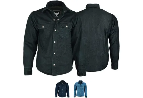 BULLDT Motorradhemd Jeanshemd Schwarz - 62 - Schutzjacke für Herren mit 100% Aramidfasern, rutsch- und brandfest, ausgestattet mit herausnehmbaren Protektoren für maximalen Schutz und Komfort beim Fahren.