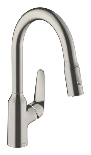Hansgrohe Focus M42 Einhebel-Küchenmischer 180 mit Ausziehbrause - Edelstahl Finish, praktische 2jet-Funktion für vielseitige Nutzung in der Küche