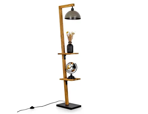 Hofstein Stehlampe Schwarz/Natur, 164 cm, E27 - Moderne Stehlampe aus Metall und Holz für den Innenbereich, ideal als Leseleuchte im Esszimmer oder Flur. Verstellbarer Schirm und praktische Ablageflächen sorgen für Flexibilität und Stil.