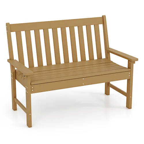 COSTWAY Gartenbank Sitzbank HDPE wetterfest, Parkbank für 2-3 Sitzer, Balkontank bis 320kg belastbar, Terrassenbank 132 x 65 x 91 cm Teak