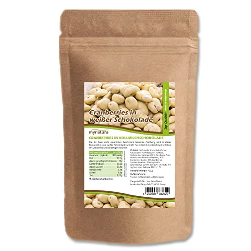 Mynatura Cranberrys, getrocknet, in weißer Schokolade I Cranberry I mit Schokolade umhüllt I Müsli I Snack I Cranberries I Süß I Beutel (1x 1000g)