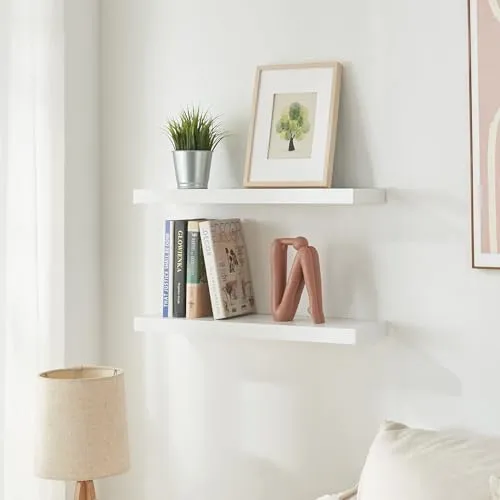 [en.casa] Wandregal 2er Set Stranda Regal Hängeregal Schweberegal 60 x 20 x 4 cm Wandboard Bilderleiste Regalbrett belastbar bis zu 5 kg Schwebendes Regal Wandablage Weiß