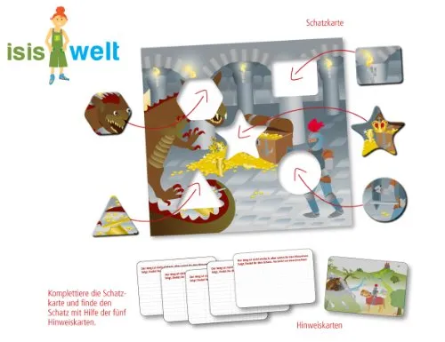 DH-Konzept Puzzle Spiel zur Schatzsuche * Ritter & Drache * für Kindergeburtstag RITTERSUCH001 // mit Anleitung, Heinweiskarten und Puzzleteilen // Puzzle Kinder Geburtstag Party Drachen Feier Jungs