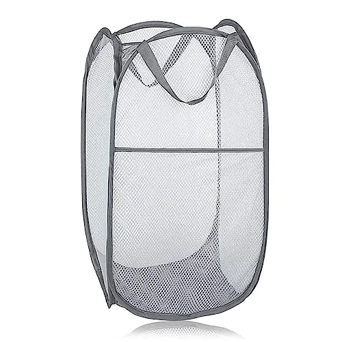 Faltbarer Wäschekorb, Groß Wäscherei Basket Pop-up Wäschekorb Netz Faltbarer Stoffkorb Runde Fächer Wäschesammler Schmutziger Laundry Baskets Ablagekorb Eimer mit Henkel