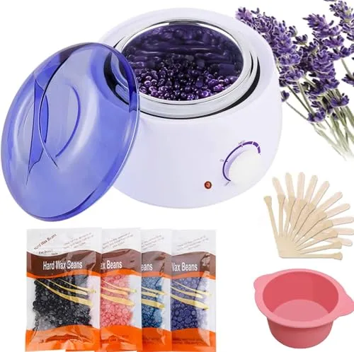 Wachswärmer Wax Warmer Heater Wachserhitzer Hair Removal Waxing Wachsgerät Heisswachs Haarentfernung mit 4 Wachsbohnen, 20 Holzspateln, 5 foil bowls- Augenbraue Gesicht Achsel Bikini Bein zu Hause
