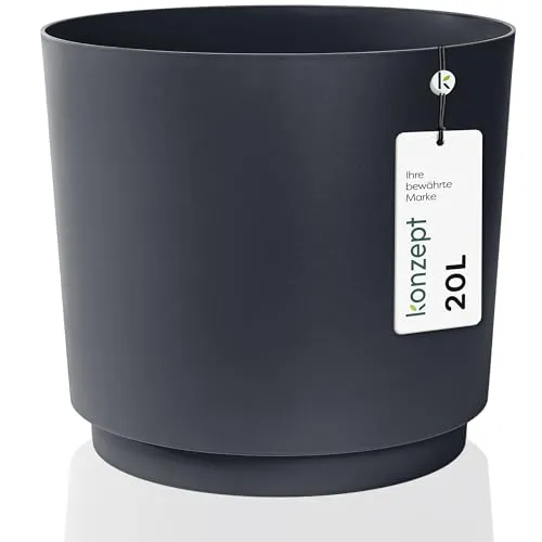 KONZEPT Blumentopf 32,5 cm - großer Übertopf aus Kunststoff für Zimmerpflanzen, modern und wetterfest, für Innen und Außen, Anthrazit