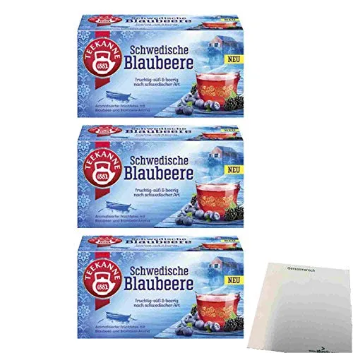 Teekanne Schwedische Blaubeere 20 Teebeutel 3er Pack (3x45g Packung) + usy Block