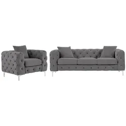 Vente-Unique Sofagarnitur, Anthrazit, Textil, Uni, 4-Sitzer, Rechteckig, 220x76x91 cm, Wohnzimmer, Sofas & Couches, Wohnlandschaften, Wohnlandschaften in U-Form