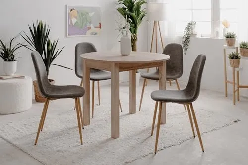 möbelando Esstisch Coburg - Ausziehbar in Sonoma Eiche - Esszimmertisch 100x76 cm, erweiterbar auf 140 cm Durchmesser, zeitloses Design in Sonoma Eiche, ideal für Esszimmer und Küche, einfache Selbstmontage.