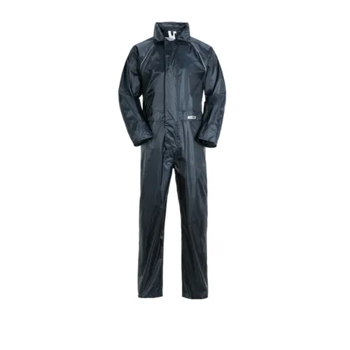 Planam Arbeitsoverall Outdoor Aqua Regenoverall, marine - Wasserdichter Arbeitsoverall aus strapazierfähigem Polyester, ideal für Outdoor-Einsätze. Mit verstellbarer Fußweite und Kapuze im Kragen für optimalen Schutz bei Wind und Wetter.