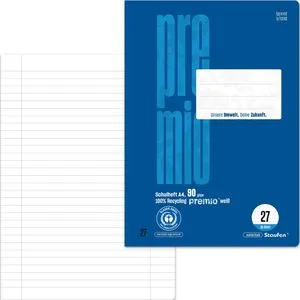 Staufen Schulheft Premio, 040782027, Recycling, A4, liniert mit Rand, 16 Blatt, Lineatur 27