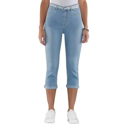Caprijeans CLASSIC BASICS, Damen, Gr. 38, Normalgrößen, blau (blau, bleached), 81% Baumwolle, 17% Polyester, 2% Elasthan, unifarben, 3/4-Länge, Jeans, Topseller