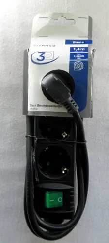 Vivanco 3-fach Steckdosenleiste mit Schalter 1,4m - max. 3680W - schwarz 270150