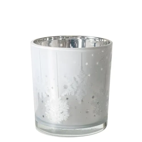 Boltze Winterzeit Christmas Windlicht Gliss Silber Höhe 8 cm