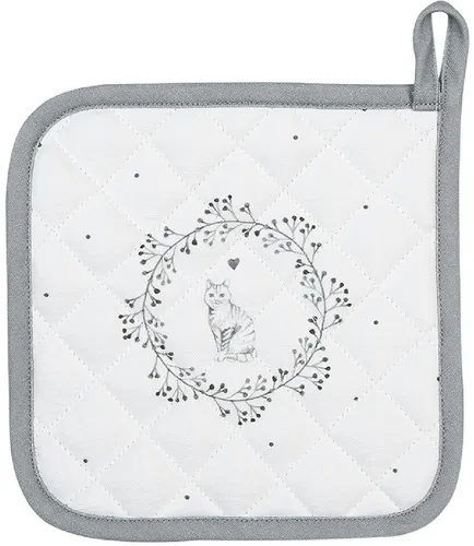 Clayre & Eef LGC45 Topflappen Katzenmotiv 20x20cm Weiß Grau