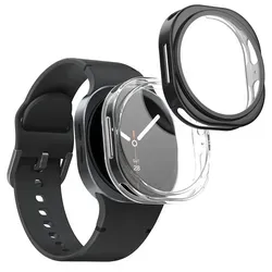 kwmobile 2x Silikon Hülle für Samsung Galaxy Watch 8 (44mm) Schutzhülle - Fullbody Display Cover Set aus Silikon - Transparent Schwarz - Transparent
