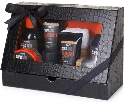 BRUBAKER Spa Sport Pflegeset für Männer 8-tlg. Geschenkset - Körperpflegeset für Männer mit 8 Produkten für intensive Hautpflege und sanfte Reinigung. Ideal für Sport und Alltag, in dekorativer Geschenkverpackung im Krokodil-Design.