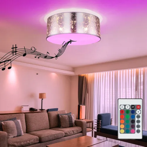 Deckenlampe mit Bluetooth Lautsprecher 40 cm - Dimmbar & RGB-Farben - Lampen mit integriertem 5W Bluetooth Lautsprecher, dimmbar und stimmungsvolle RGB-Farbauswahl für Ihr Schlafzimmer oder Wohnzimmer.