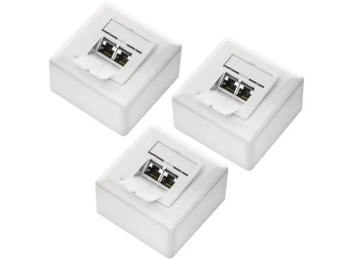 deleyCON 3x CAT6 Netzwerkdose mit 2x RJ45 Port - Netzwerkadapter für Aufputzmontage, geschirmt für optimale Signalübertragung und hohe Datenraten.