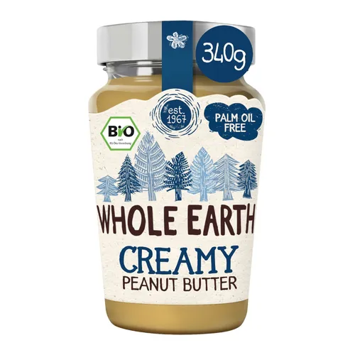 Whole Earth Erdnussbutter cremig 340g - Schokoladencreme & süße Aufstriche, 100% natürliche Zutaten für einen gesunden Genuss ohne Zuckerzusatz.