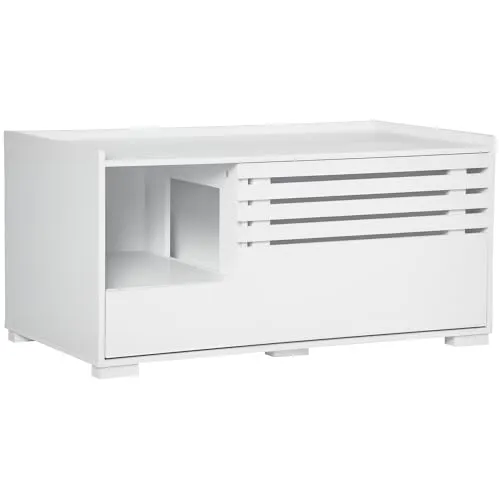 PawHut Katzenklo-Schrank mit Magnettür - Katzentoilette und Beistelltisch in einem; cleveres 2-in-1 Design mit viel Stauraum für Zubehör und Dekoration, ideal für stilbewusste Katzenbesitzer.